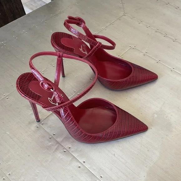 Christian Louboutin jenlove 100mm calf lizzy burgundy bourbon stiletto sz 38 - Picture 2 of 12